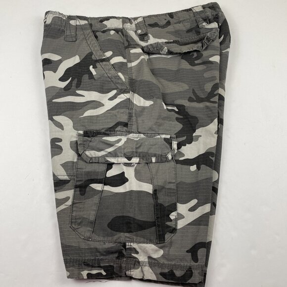CSG Camo Cargo Shorts Men's 36 Snap Flap Pocket Ripstop Cotton Gray Black - Picture 11 of 11